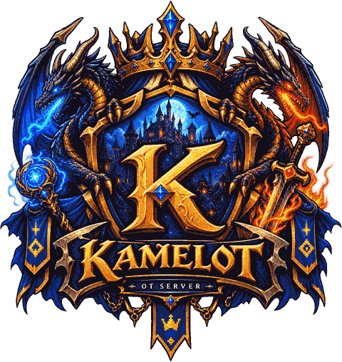 Emblema de Kamelot OT Server: escudo con corona y dos dragones